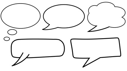 Five speech bubble icons on transparent background, comic elements, dialogue design © Satou Akira