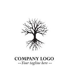 Obraz premium Root of the Tree Logo Symbol in Black and White Minimalist Vector Illustration Design