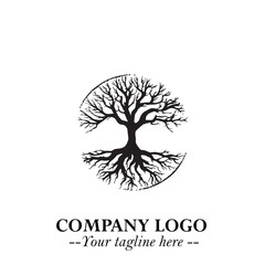 Obraz premium Root of the Tree Logo Symbol in Black and White Minimalist Vector Illustration Design