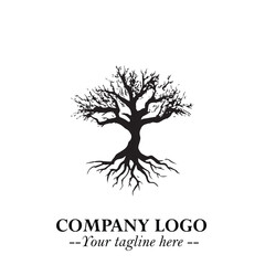 Obraz premium Root of the Tree Logo Symbol in Black and White Minimalist Vector Illustration Design