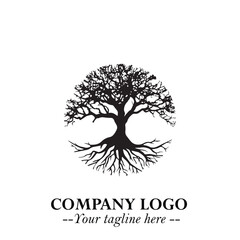 Root of the Tree Logo Symbol in Black and White Minimalist Vector Illustration Design