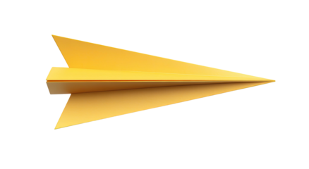 Golden paper airplane isolated on black, side view, with sharp details