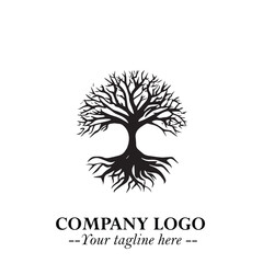 Obraz premium Root of the Tree Logo Symbol in Black and White Minimalist Vector Illustration Design