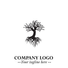 Fototapeta premium Root of the Tree Logo Symbol in Black and White Minimalist Vector Illustration Design