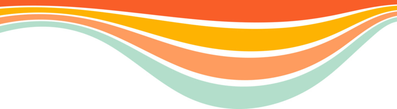 Rainbow retro header with colored lines for banner. Abstract vintage geometric stripes for template and poster. Dynamic playful border and divider. Cute footer and headline