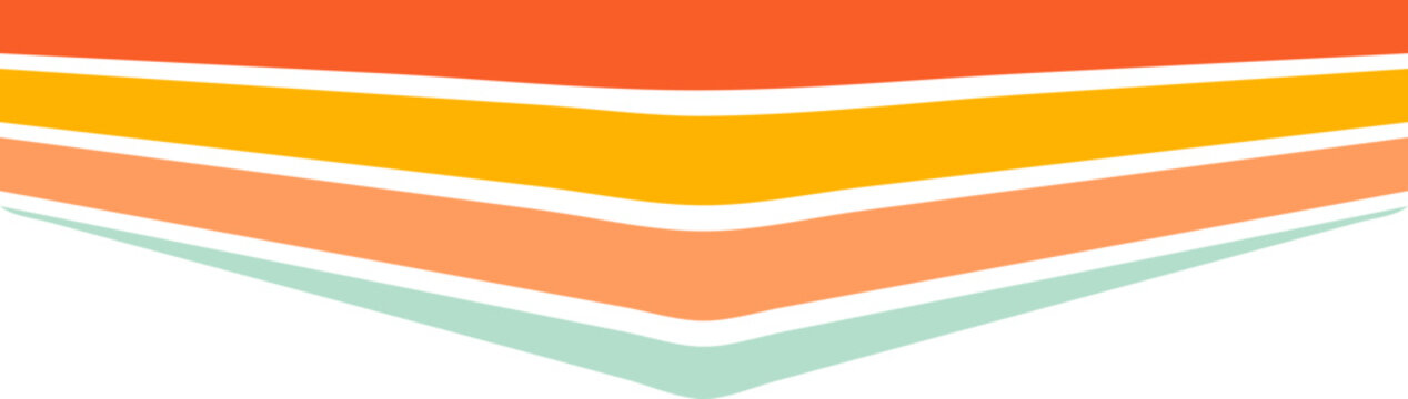 Rainbow retro header with colored lines for banner. Abstract vintage geometric stripes for template and poster. Dynamic playful border and divider. Cute footer and headline