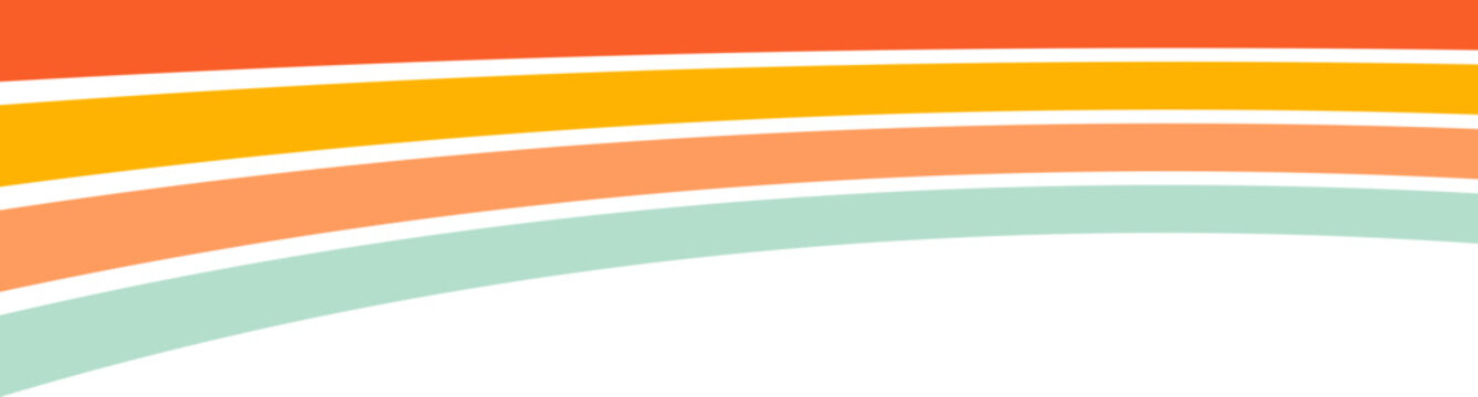 Rainbow retro header with colored lines for banner. Abstract vintage geometric stripes for template and poster. Dynamic playful border and divider. Cute footer and headline