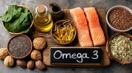 Omega-3 Rich Foods: Salmon, Fish, Oil, Walnuts, Flax Seeds, and Fish Oil Capsules