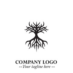 Root of the Tree Logo Symbol in Black and White Minimalist Vector Illustration Design