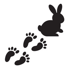 Silhouette of a rabbit with footprints, isolated on white background