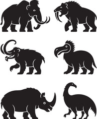 Obraz premium Ancient Ice Age Animals Silhouette Collection