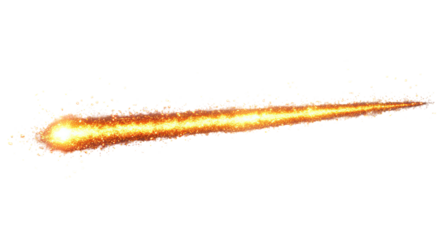 Fiery, elongated trail with bright head, sparking against black background