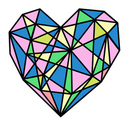 Geometric shapes forming a heart with various colors, abstract pattern, decorative design