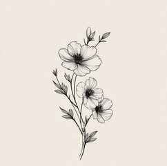 Obraz premium Tattoo design of flowers, a simple line art drawing with fine details, on a white backgroung