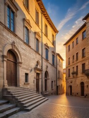 Fototapeta premium Ancient stone architecture illuminated by morning light