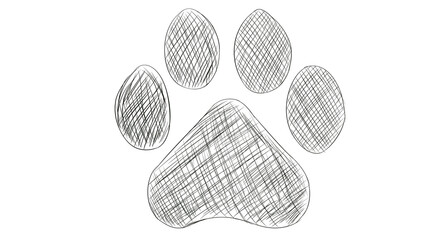 Hand-drawn cat paw made of multiple thin lines, animal footprint, pet theme