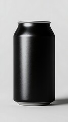Minimalist black soda can against a light gray background