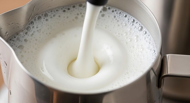 Milk Frothing Process - Creating Creamy Foam for Coffee Drinks.