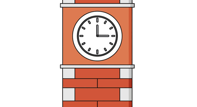 clock tower illustration with clock face showing 3 oclock a graphic element ideal for architectural presentations historical sites or time-related educational materials.