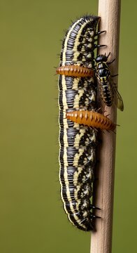 Caterpillar with Parasitic Wasp Larvae on a Stem.