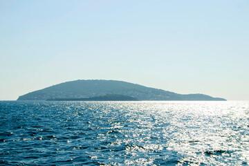 Sea view of Burgazada island and kasik adasi island (spoon island), prince's island, istanbul 
