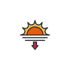 A bright sun icon representing clear skies, warm weather, and daylight associated with summer or tropical climate.