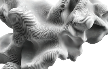 Abstract white fluid, layered lines, swirling form against black