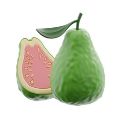 Fresh guava with slice 3d Illustration