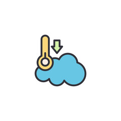A thermometer with a cloud symbolizing temperature control, weather change, humidity levels, and forecast measurement.