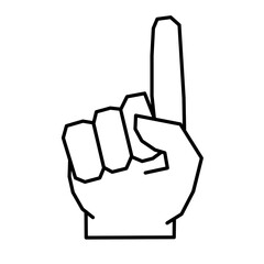 Line art of hand with index finger pointing up, gesture symbol, simple design
