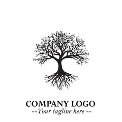 Root of the Tree Logo Symbol in Black and White Minimalist Vector Illustration Design
