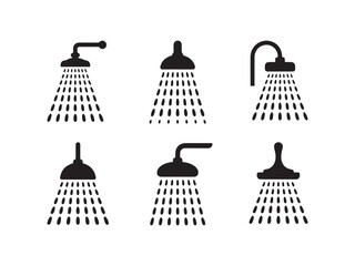 Set of Six Shower Head Silhouette Vector Graphic Design