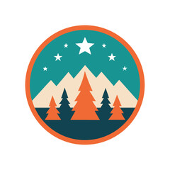 Obraz premium Mountain and Forest Landscape Emblem trees pine trees