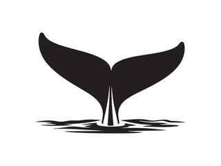 Whale Tail Silhouette Out of the Water Vector Graphic Illustration