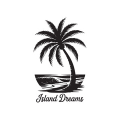 Tropical Island Dreams Palm Tree Beach Silhouette Vector
