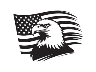 Bald Eagle with American Flag Silhouette Patriotic Symbol Illustration