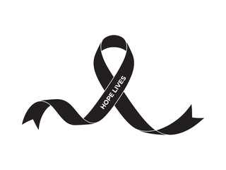 Hope Lives Black Ribbon Awareness Symbol Silhouette Vector Graphic
