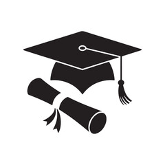 Graduation Cap & Diploma Silhouette Vector Illustration Design Art