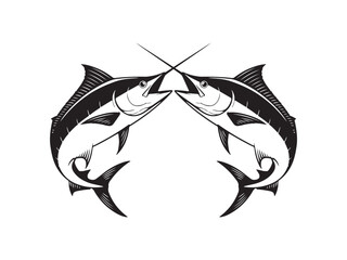 Two Marlin Fish Head to Head Silhouette Vector Illustration Icon Symbol
