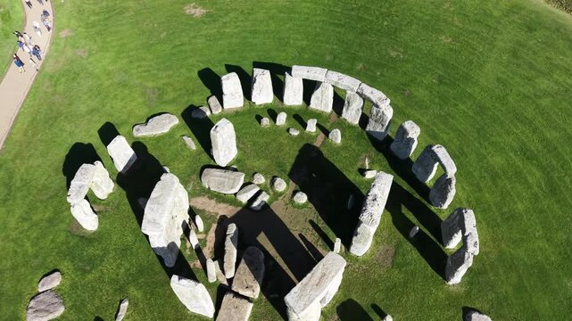 Drone view of Stonehenge and Wiltshire Countryside in England, UK. The stone circle dates to 3000 BC and is one of the best known ancient wonders of the world and UNESCO World Heritage Site.