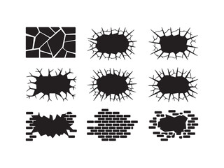 Cracked Wall Collection Different Destruction Style on White Background