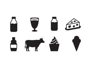 Dairy Food And Drink Item Icon Collection Flat Style on White