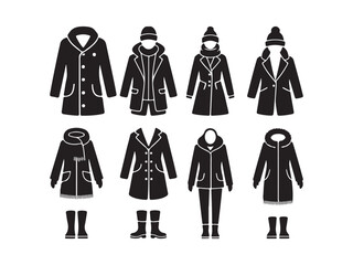 Winter Clothing Icons Outwear Collection Silhouette