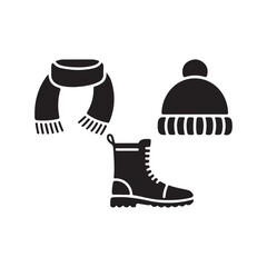 Scarf, Hat, And Boot Silhouette Vector Illustration