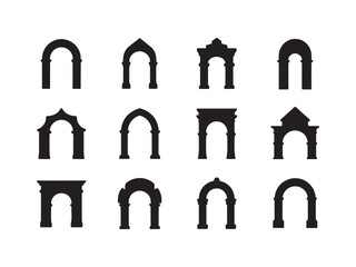 Collection of Architectural Arch Silhouettes in Bold Black Style