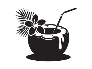 Coconut Cocktail Fresh Tropical Drink Paradise Summer Time Vector