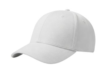 Plain white baseball cap isolated on transparent background, a classic and versatile headwear option for everyday wear and customization