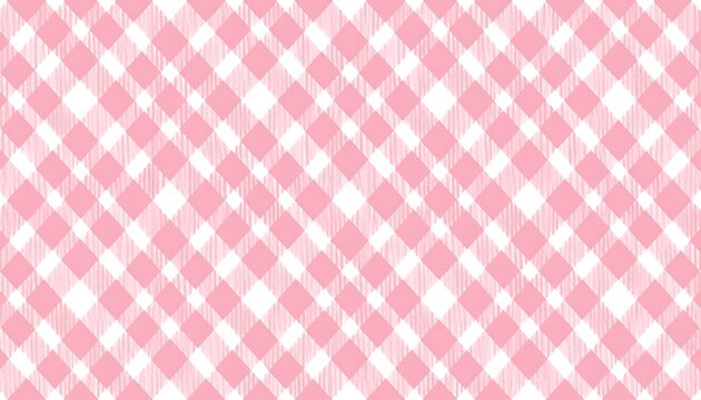 A diagonal grid pattern in soft pink and white creates a charming, textile-like backdrop. The design is composed of intersecting, light-colored stripes