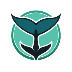 Teal Whale Tail Emblem on White Background ocean marine life