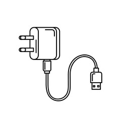USB Charger Icon | Power Adapter Outline | Electric Plug Vector Design